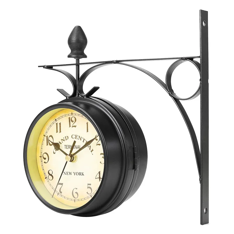 Charminer Double Sided Round Wall Mount Station Clock Garden Vintage Retro Home Decor Metal Frame Glass Dial Cover Hot Sale 5