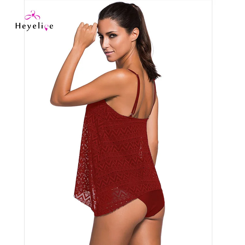 Plus Size Two-Piece Swimwear Women Sexy Lace Tankini Padded Push Up Beach Bathing Suits Vintage Swim Ware New Brazilian Biquinis 3