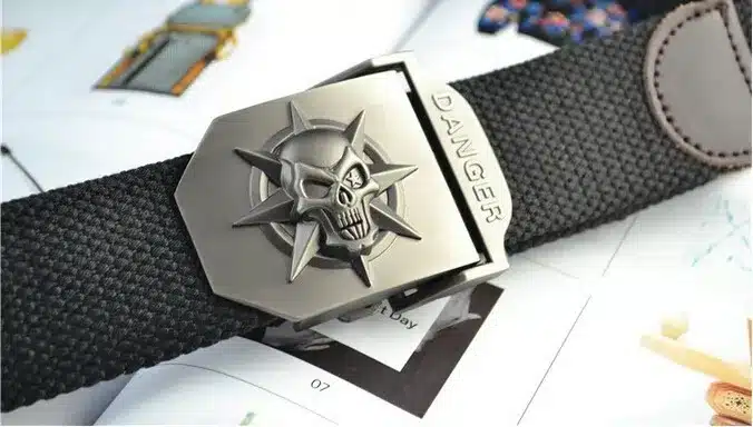 Fashion men's Canvas belt skull Metal tactics woven belt canvas belt Casual pants Cool wild gift for men belts Skull large size 14