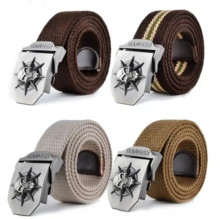 Fashion men's Canvas belt skull Metal tactics woven belt canvas belt Casual pants Cool wild gift for men belts Skull large size 26