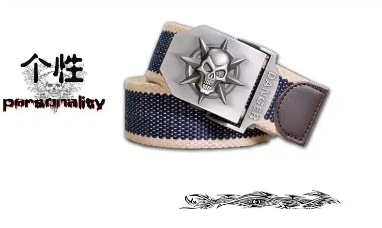 Fashion men's Canvas belt skull Metal tactics woven belt canvas belt Casual pants Cool wild gift for men belts Skull large size 27