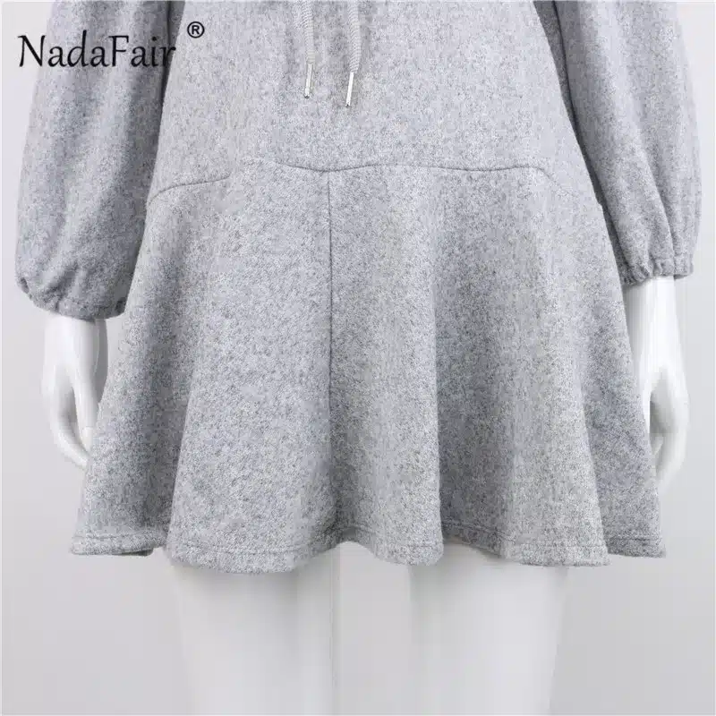 Nadafair long puff sleeve knitted autumn winter dresses women deep v neck casual elastic waist lace up sweater sexy mini dress 19