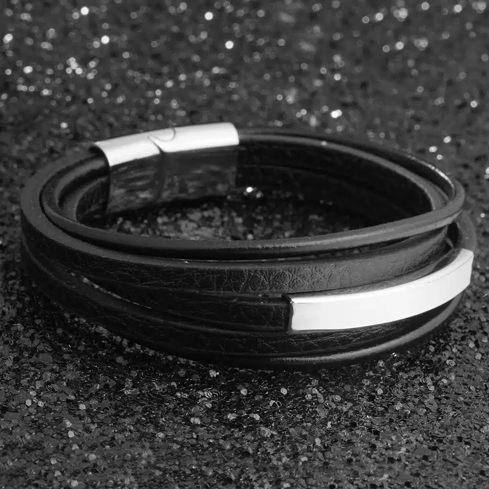 Bracelets & Bangles Stainless Steel Leather Bracelet Men Jewelry Punk Men Bracelet Black 22cm Charms Fashion Bangles(BA101879) 37