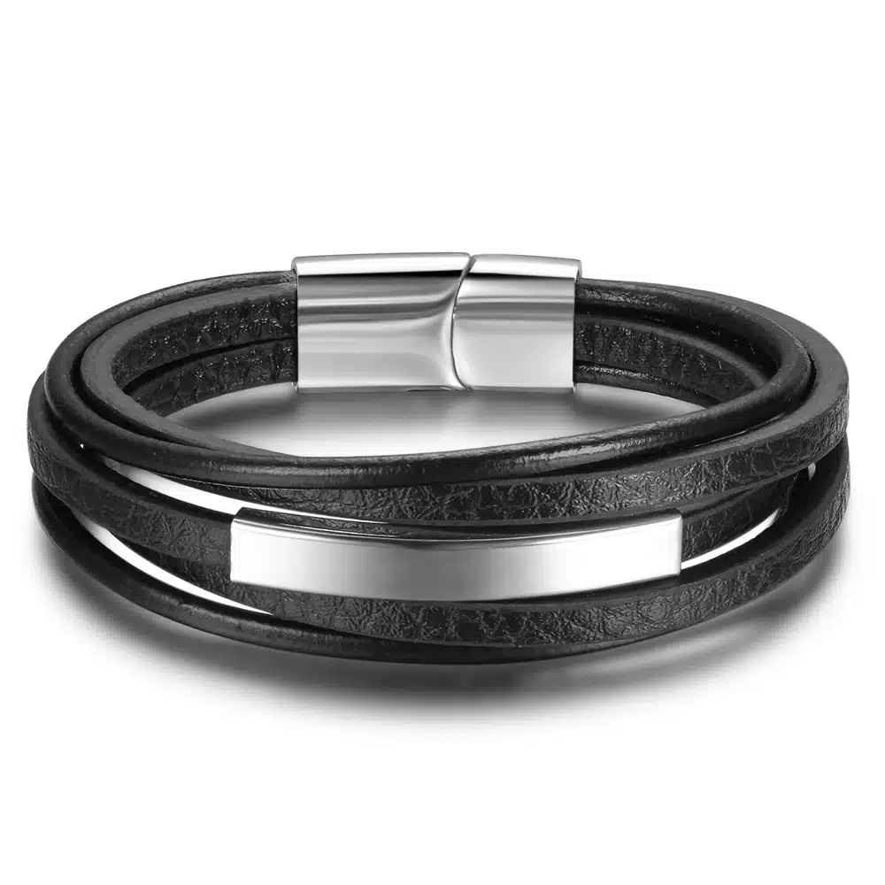 Bracelets & Bangles Stainless Steel Leather Bracelet Men Jewelry Punk Men Bracelet Black 22cm Charms Fashion Bangles(BA101879) 38