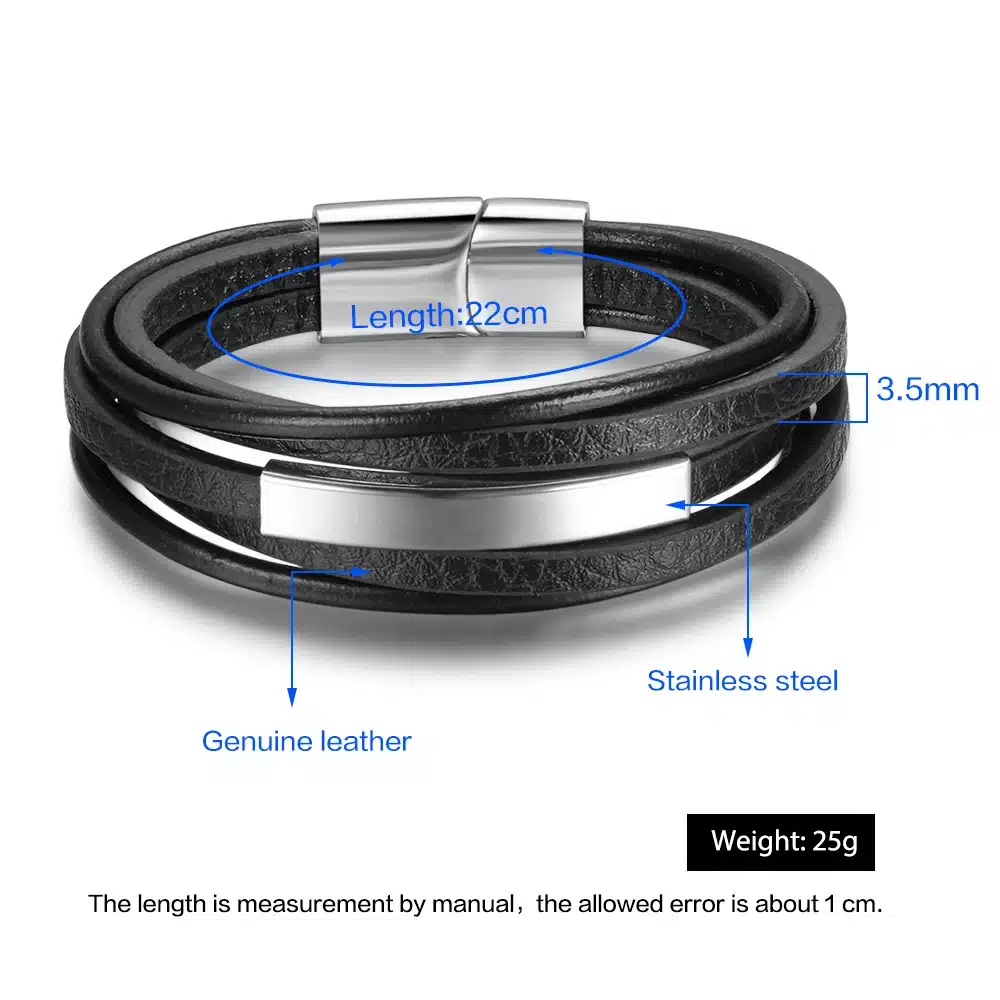 Bracelets & Bangles Stainless Steel Leather Bracelet Men Jewelry Punk Men Bracelet Black 22cm Charms Fashion Bangles(BA101879) 39