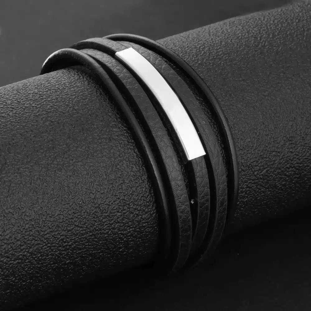 Bracelets & Bangles Stainless Steel Leather Bracelet Men Jewelry Punk Men Bracelet Black 22cm Charms Fashion Bangles(BA101879) 40