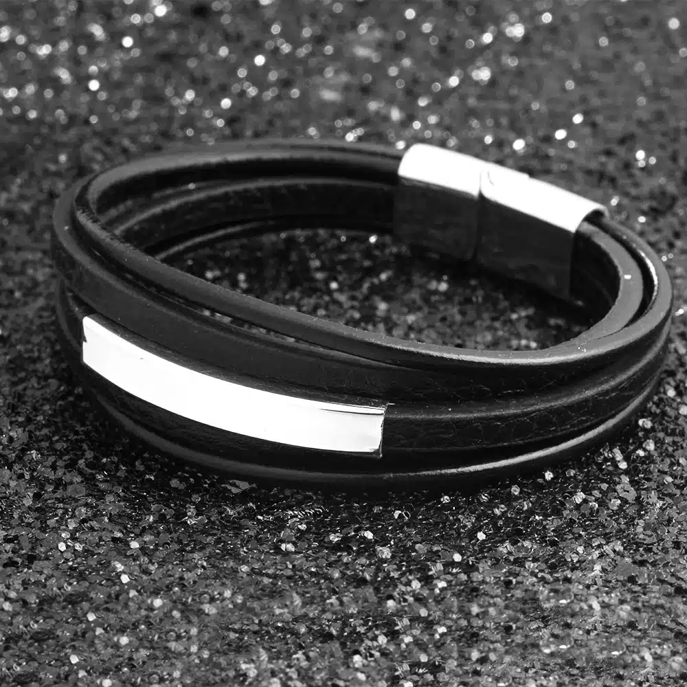 Bracelets & Bangles Stainless Steel Leather Bracelet Men Jewelry Punk Men Bracelet Black 22cm Charms Fashion Bangles(BA101879) 41