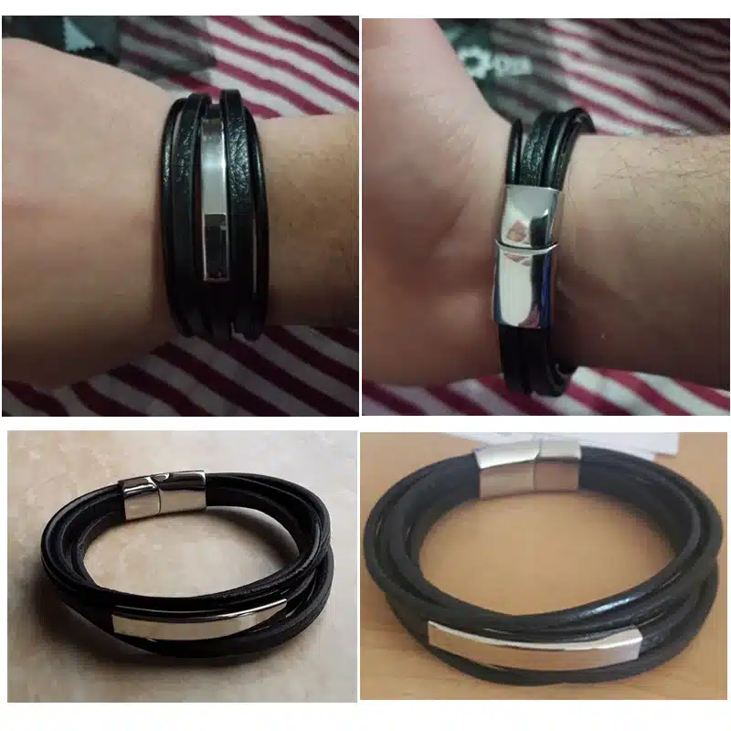 Bracelets & Bangles Stainless Steel Leather Bracelet Men Jewelry Punk Men Bracelet Black 22cm Charms Fashion Bangles(BA101879) 42