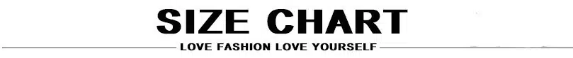 suuruste tabel, millel on kiri 'love fashion love yourself'