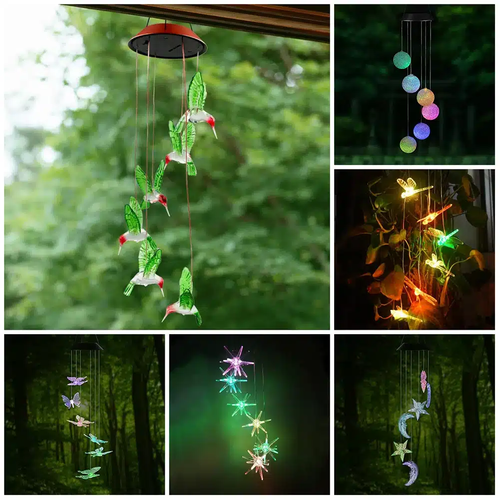 Color Changing LED Solar Wind Chime Light Home Garden Light Outdoor Waterproof For Garden Decoration Butterfly Modern Art Decor 8