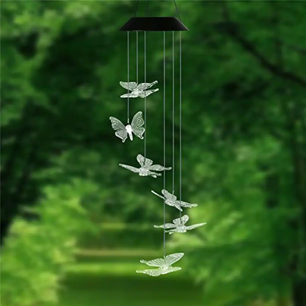 Color Changing LED Solar Wind Chime Light Home Garden Light Outdoor Waterproof For Garden Decoration Butterfly Modern Art Decor 14