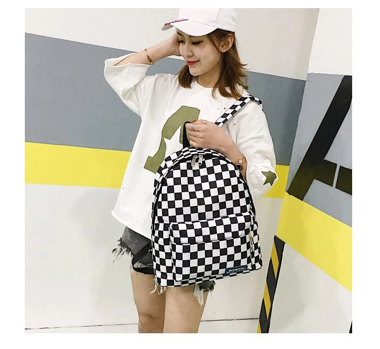 2019 Unisex Plaid Nylon Female Travel Daypack Laptop Backpack Book Schoolbags Feminina School Casual Rucksack Women Bag Rugzak 19