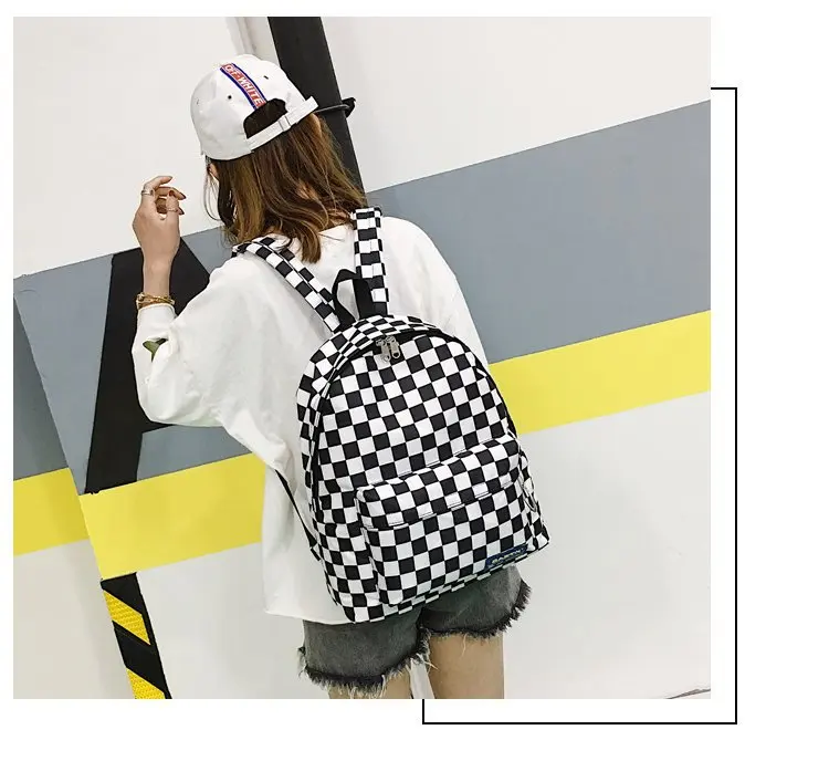 2019 Unisex Plaid Nylon Female Travel Daypack Laptop Backpack Book Schoolbags Feminina School Casual Rucksack Women Bag Rugzak 20