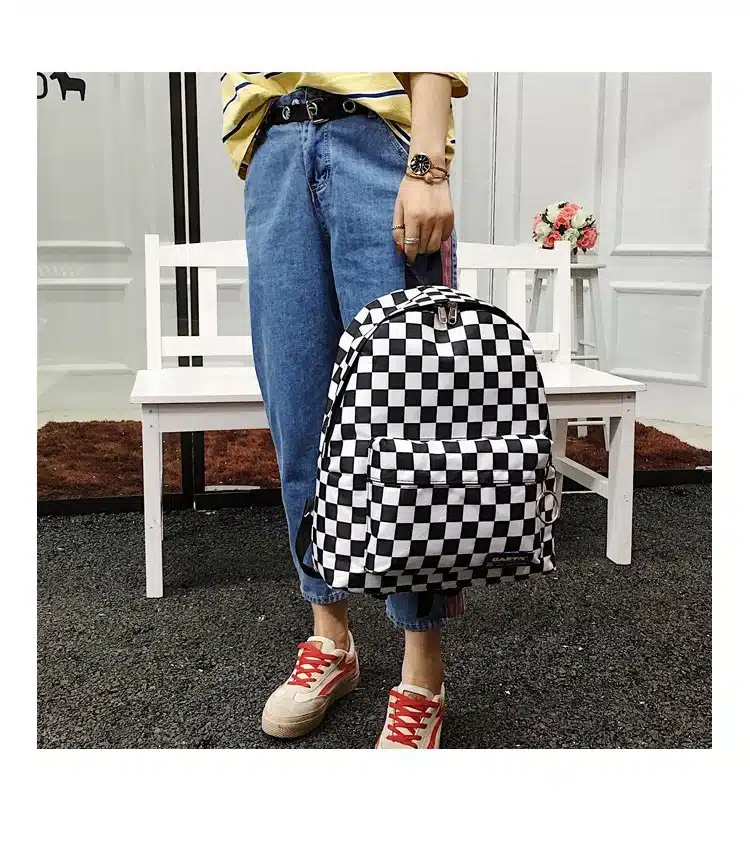 2019 Unisex Plaid Nylon Female Travel Daypack Laptop Backpack Book Schoolbags Feminina School Casual Rucksack Women Bag Rugzak 22