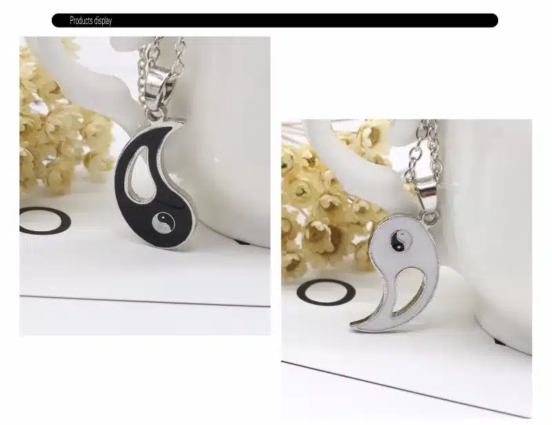 2 PCS Best Friends Necklace Jewelry Yin Yang Tai Chi Pendant Necklaces Black White Couples Paired Necklace For Men Women Gift 18