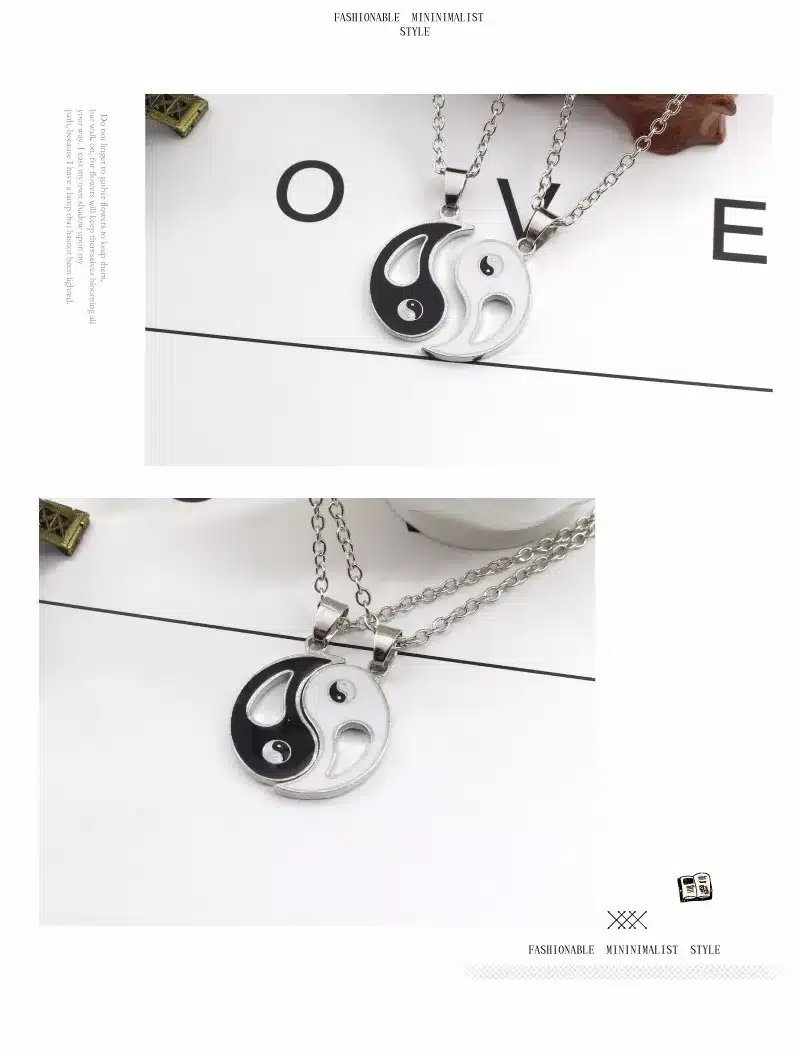 2 PCS Best Friends Necklace Jewelry Yin Yang Tai Chi Pendant Necklaces Black White Couples Paired Necklace For Men Women Gift 21