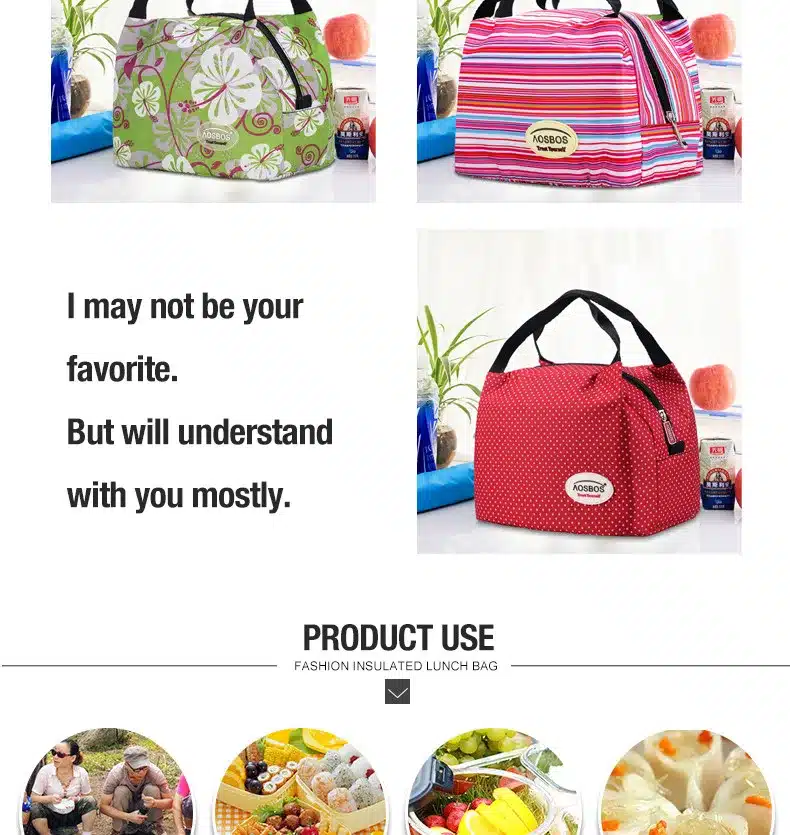Aosbos Fashion Portable Insulated Canvas lunch Bag Thermal Food Picnic Lunch Bags for Women kids Men Cooler Lunch Box Bag Tote 11