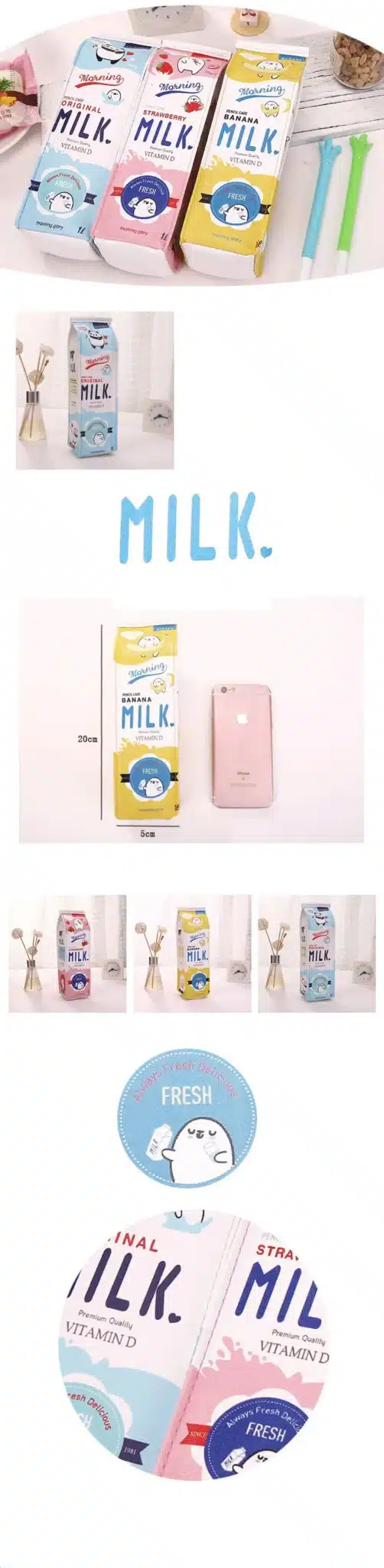 Cartoon Milk bottle school pencil case cute PU pen bag storage pouch Korea Stationery material office school supplies escolar 10