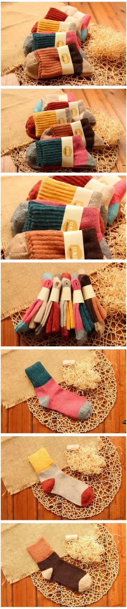 5Pairs/Lot High Quality Women Winter Vintage Rabbit Wool Socks Thicken Warm Female Fashion Patchwork Retro thermal Cotton Socks 9