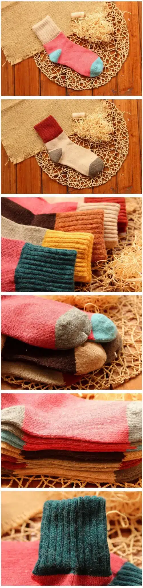 5Pairs/Lot High Quality Women Winter Vintage Rabbit Wool Socks Thicken Warm Female Fashion Patchwork Retro thermal Cotton Socks 10
