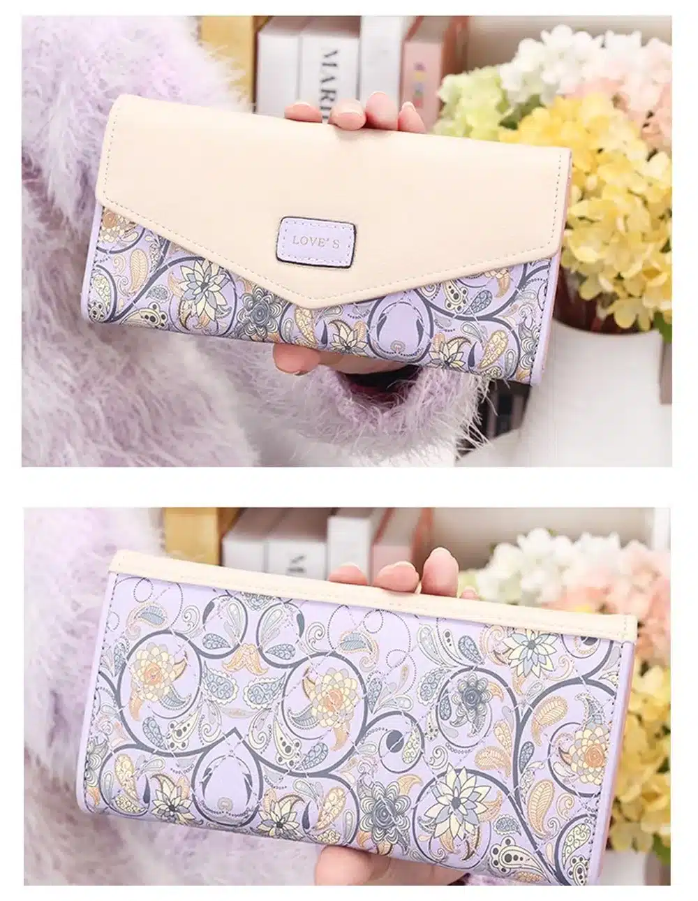 2018 New Fashion Flowers Envelope Women Wallet Hot Sale Long Leather Wallets Popular Change Purse Casual Ladies Cash Purse 6