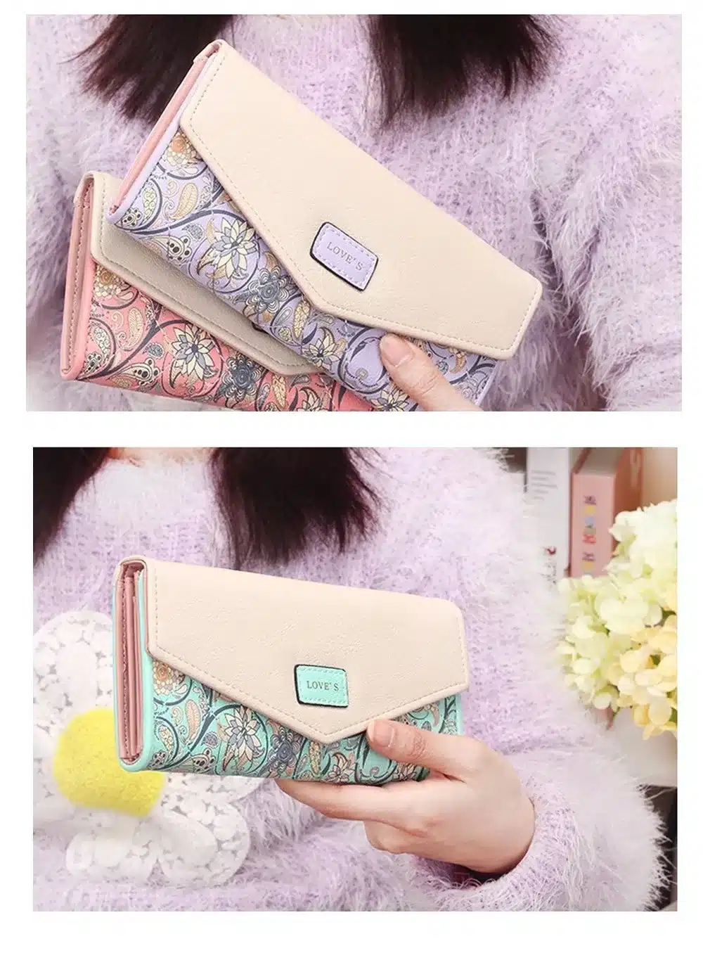 2018 New Fashion Flowers Envelope Women Wallet Hot Sale Long Leather Wallets Popular Change Purse Casual Ladies Cash Purse 7