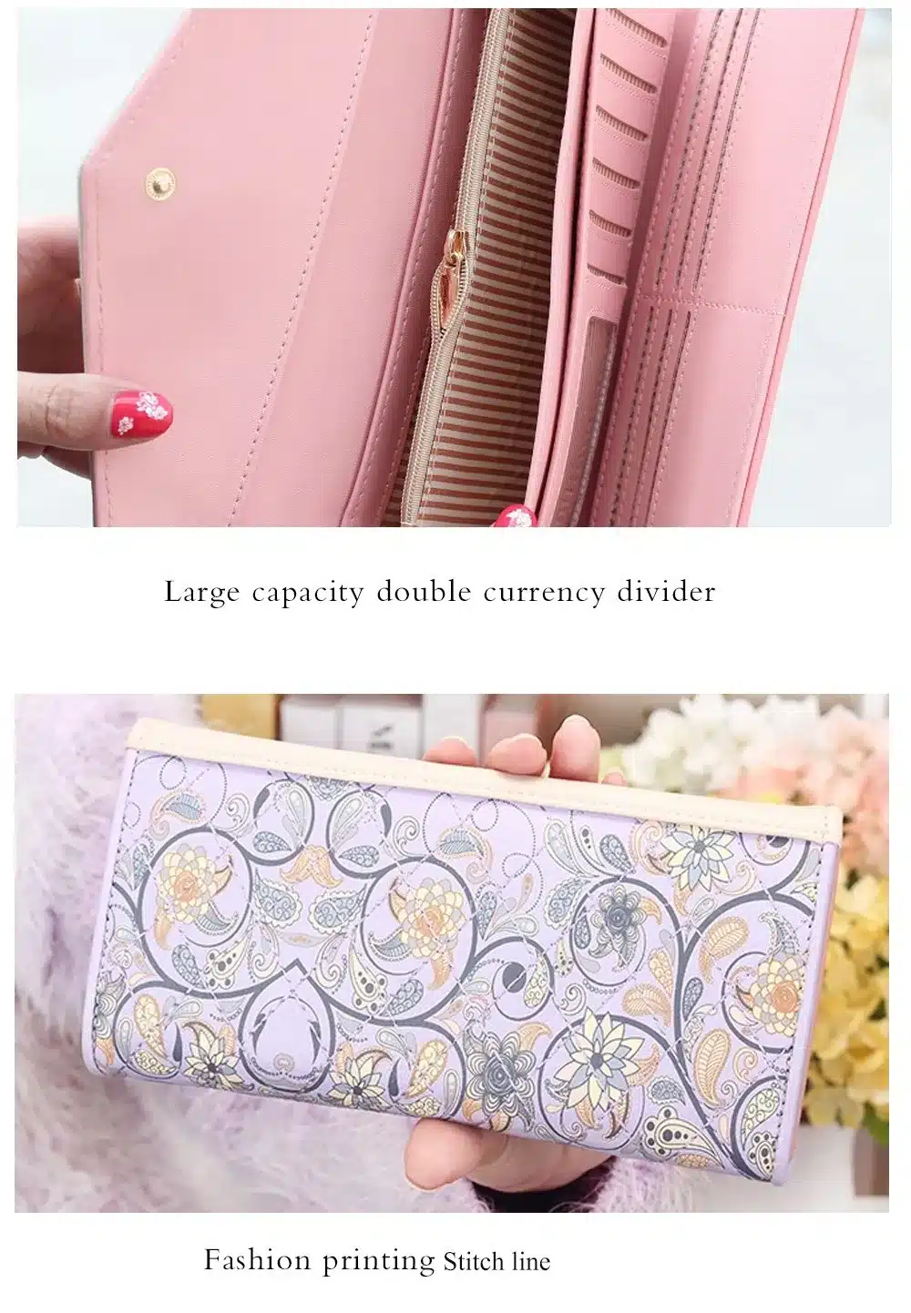 2018 New Fashion Flowers Envelope Women Wallet Hot Sale Long Leather Wallets Popular Change Purse Casual Ladies Cash Purse 10