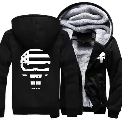 USA SZIE Punisher Skull Men's Jackets Winter Fleece Zipper Thicken Fleece Male Coat Men Hooded Hoodies Sweatshirts Outerwear 19