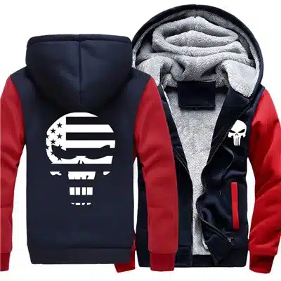 USA SZIE Punisher Skull Men's Jackets Winter Fleece Zipper Thicken Fleece Male Coat Men Hooded Hoodies Sweatshirts Outerwear 20