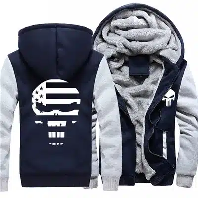 USA SZIE Punisher Skull Men's Jackets Winter Fleece Zipper Thicken Fleece Male Coat Men Hooded Hoodies Sweatshirts Outerwear 21