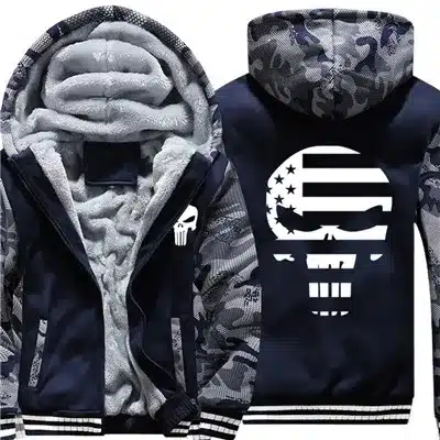 USA SZIE Punisher Skull Men's Jackets Winter Fleece Zipper Thicken Fleece Male Coat Men Hooded Hoodies Sweatshirts Outerwear 22