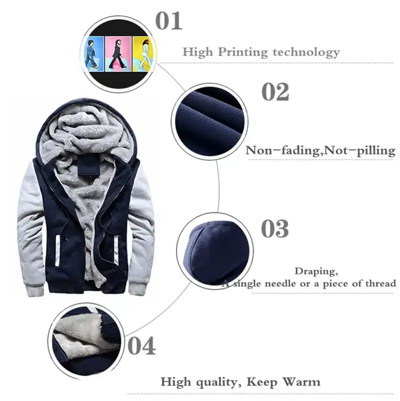 USA SZIE Punisher Skull Men's Jackets Winter Fleece Zipper Thicken Fleece Male Coat Men Hooded Hoodies Sweatshirts Outerwear 24