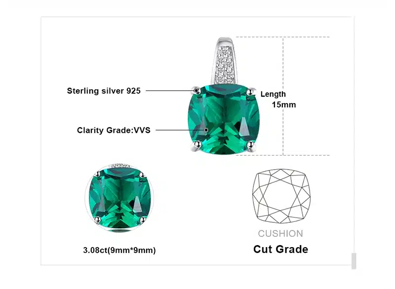 JewelryPalace 8.7ct Emerald Ring Pendant Clip Earrings Jewelry Set 925 Sterling Silver Fine Jewelry 45cm Box Chain 29