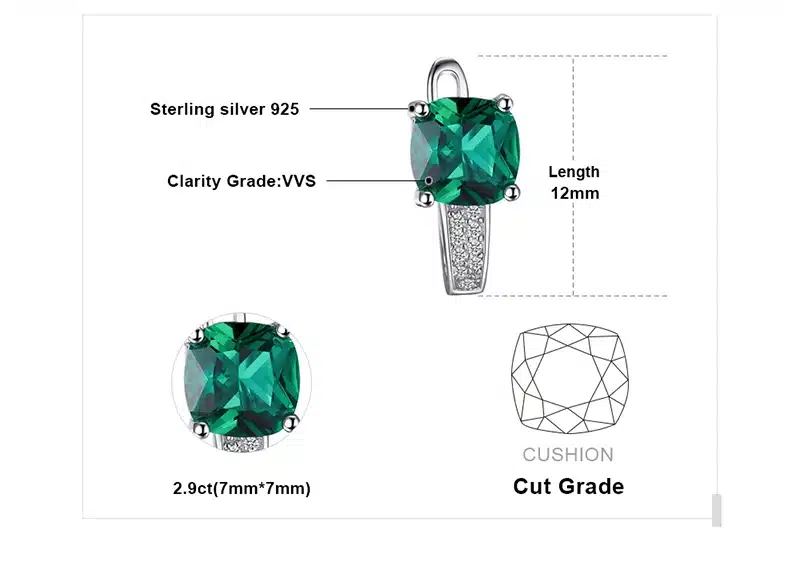 JewelryPalace 8.7ct Emerald Ring Pendant Clip Earrings Jewelry Set 925 Sterling Silver Fine Jewelry 45cm Box Chain 30