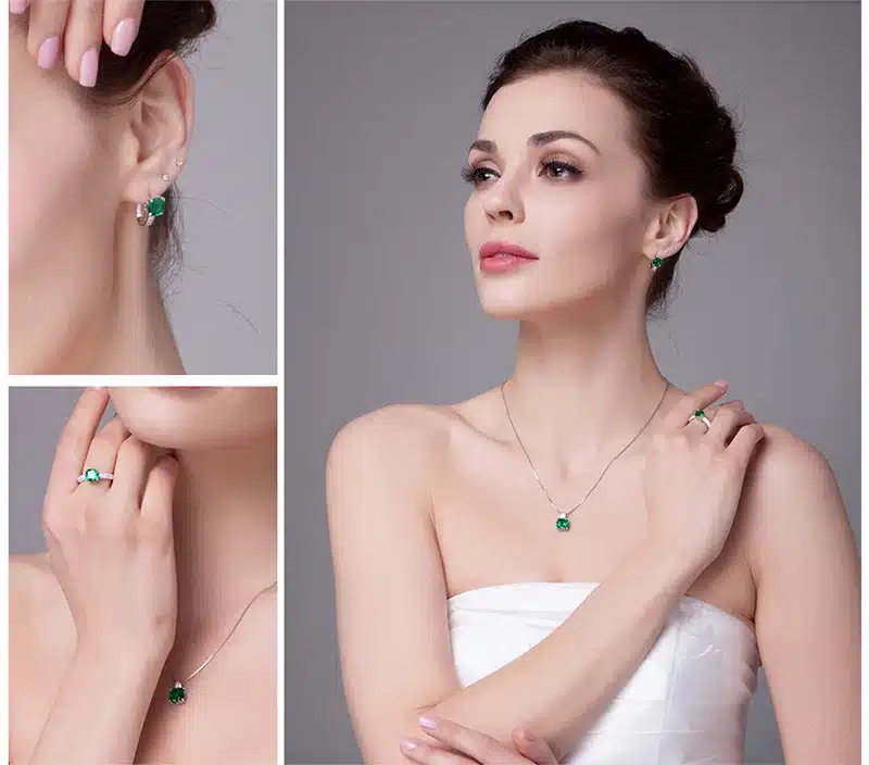 JewelryPalace 8.7ct Emerald Ring Pendant Clip Earrings Jewelry Set 925 Sterling Silver Fine Jewelry 45cm Box Chain 31