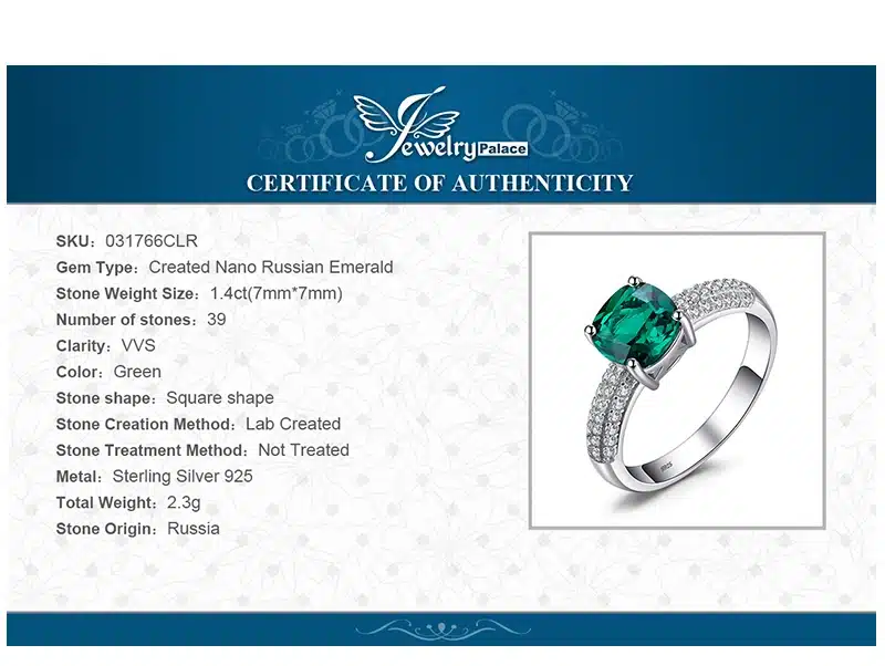 JewelryPalace 8.7ct Emerald Ring Pendant Clip Earrings Jewelry Set 925 Sterling Silver Fine Jewelry 45cm Box Chain 32