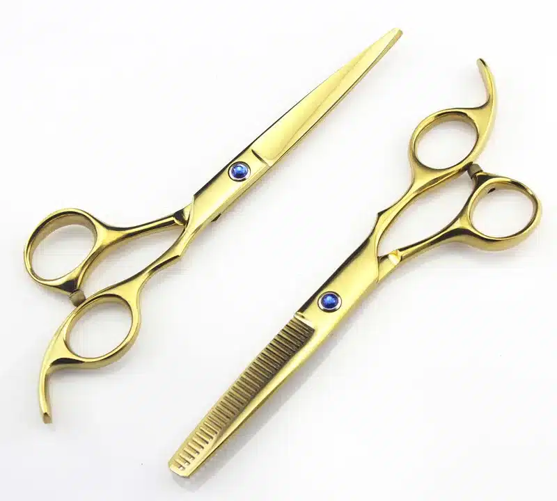 Professional 5.5 & 6.0 inch titanium gold Hairdressing Scissors Cutting shears Thinning Barber hair scissors set styling tools 10