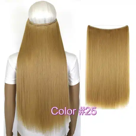 TOPREETY Heat Resistant B5 Synthetic Fiber 24" 60cm 100g Straight Elasticity Invisible Wire Halo Hair Extensions 11