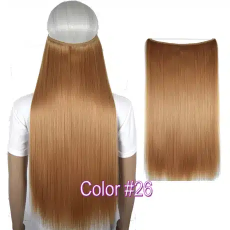 TOPREETY Heat Resistant B5 Synthetic Fiber 24" 60cm 100g Straight Elasticity Invisible Wire Halo Hair Extensions 12