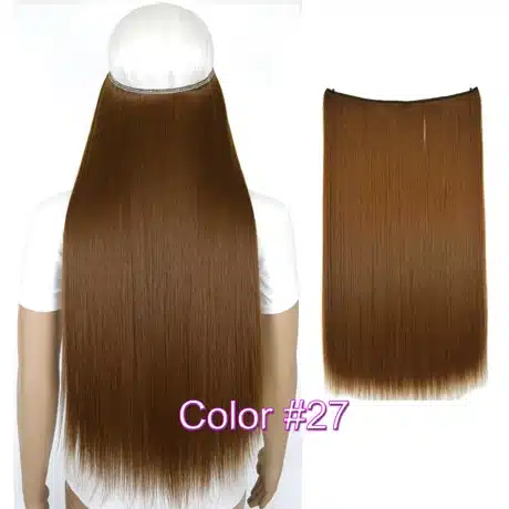 TOPREETY Heat Resistant B5 Synthetic Fiber 24" 60cm 100g Straight Elasticity Invisible Wire Halo Hair Extensions 13