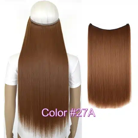 TOPREETY Heat Resistant B5 Synthetic Fiber 24" 60cm 100g Straight Elasticity Invisible Wire Halo Hair Extensions 14