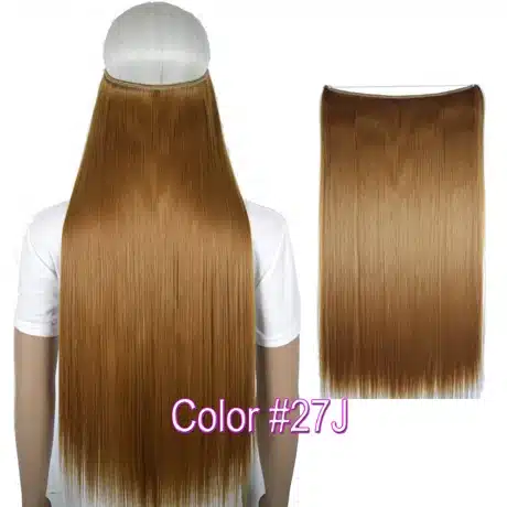 TOPREETY Heat Resistant B5 Synthetic Fiber 24" 60cm 100g Straight Elasticity Invisible Wire Halo Hair Extensions 15