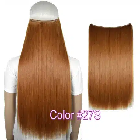 TOPREETY Heat Resistant B5 Synthetic Fiber 24" 60cm 100g Straight Elasticity Invisible Wire Halo Hair Extensions 16