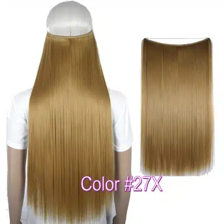 TOPREETY Heat Resistant B5 Synthetic Fiber 24" 60cm 100g Straight Elasticity Invisible Wire Halo Hair Extensions 17