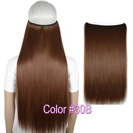 TOPREETY Heat Resistant B5 Synthetic Fiber 24" 60cm 100g Straight Elasticity Invisible Wire Halo Hair Extensions 18