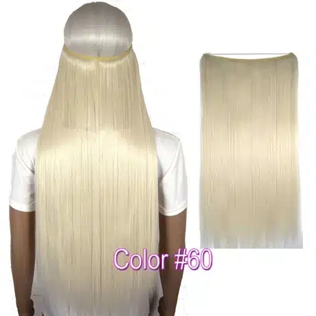 TOPREETY Heat Resistant B5 Synthetic Fiber 24" 60cm 100g Straight Elasticity Invisible Wire Halo Hair Extensions 21