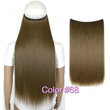 TOPREETY Heat Resistant B5 Synthetic Fiber 24" 60cm 100g Straight Elasticity Invisible Wire Halo Hair Extensions 22