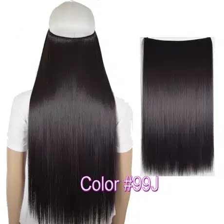 TOPREETY Heat Resistant B5 Synthetic Fiber 24" 60cm 100g Straight Elasticity Invisible Wire Halo Hair Extensions 23