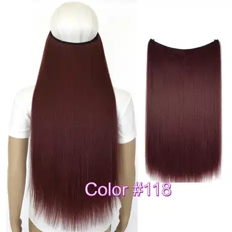 TOPREETY Heat Resistant B5 Synthetic Fiber 24" 60cm 100g Straight Elasticity Invisible Wire Halo Hair Extensions 25