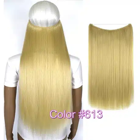 TOPREETY Heat Resistant B5 Synthetic Fiber 24" 60cm 100g Straight Elasticity Invisible Wire Halo Hair Extensions 28
